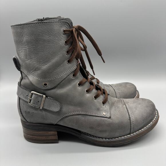 Taos Crave Lace Up Boots Steel Gray Combat Cap Toe Buckle Side Zip US 11 EU 42 - Picture 1 of 16